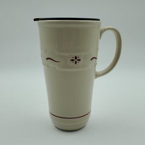 Longaberger Pottery Woven Traditions Red Travel Mug Tall Paprika Mug with Lid